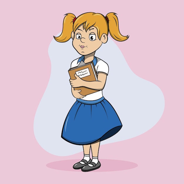 Vector cartoon style vector illustration young schoolgirl holding some books