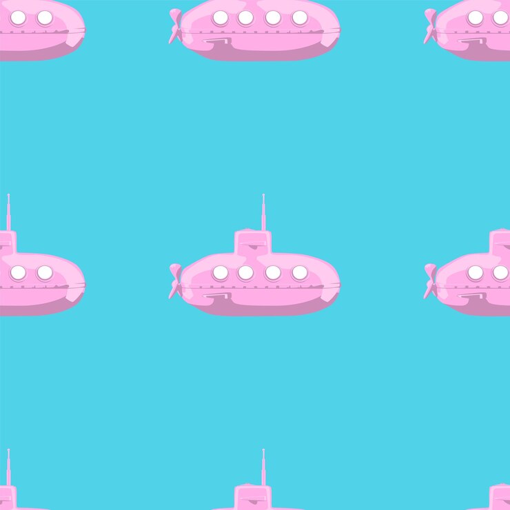 Vector cartoon-styled submarine seamless pattern.