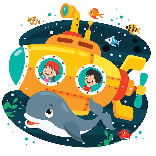 Cartoon Submarine Under The Sea