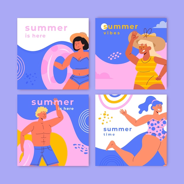 Vector cartoon summer instagram posts collection