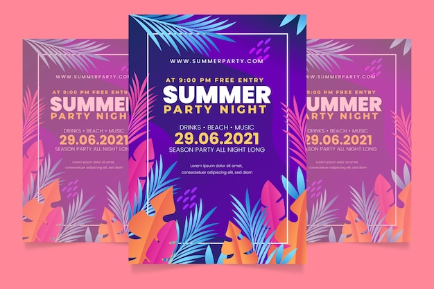 Cartoon summer party vertical poster template