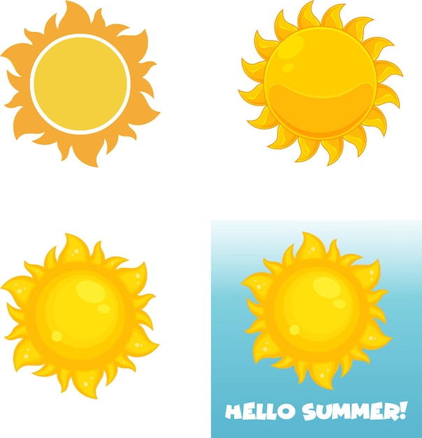 Vettore cartoon summer sun icon flat vector collection