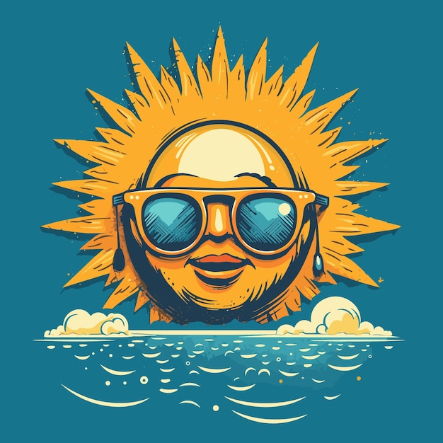 Vector a cartoon of a sun wearing sunglasses with a sun in the background