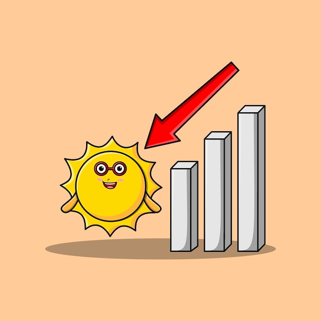 Мультяшное солнце с графической иллюстрацией знака "вниз"
