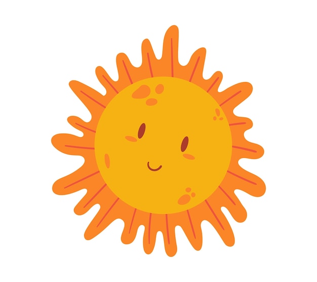 Cartoon Sun With Smiling Face Cute Character With Eyes And Funny Smile Isolated Solar Sunshine Childish Design Element