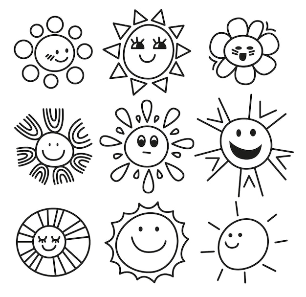 Cartoon sunny smiling faces icons