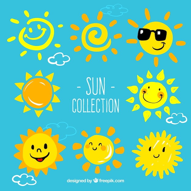 Vector cartoon suns collection