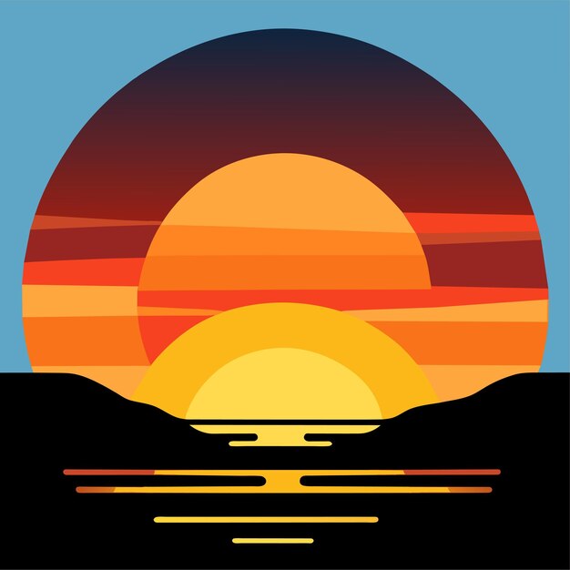 Vector cartoon sunset or sunrise gradient sky with clouds and sun