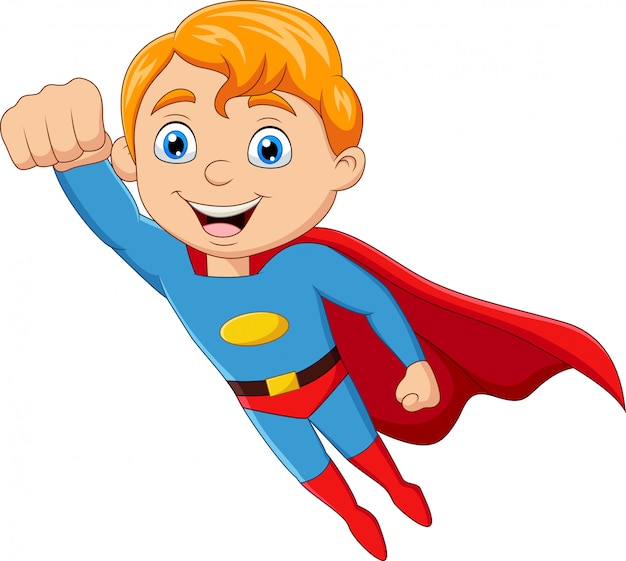 Cartoon superhero boy flying