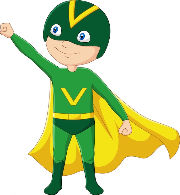 Cartoon superhero boy isolated on white background