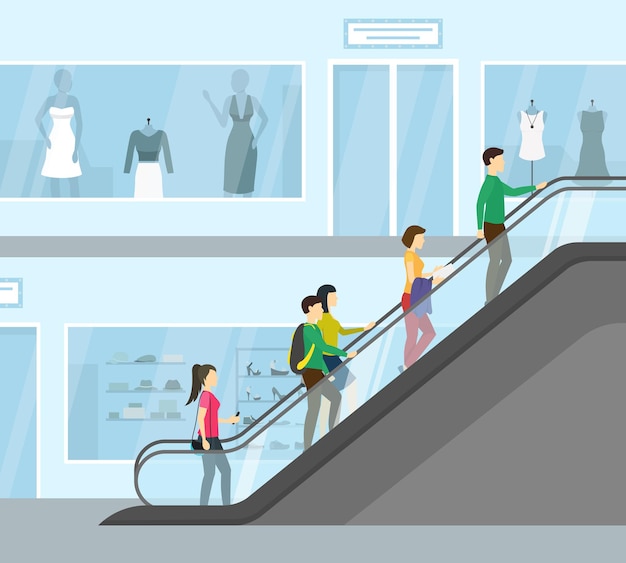 Vector cartoon supermarket people moving up card poster vector