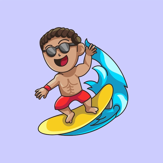 Cartoon surfing boy illustration