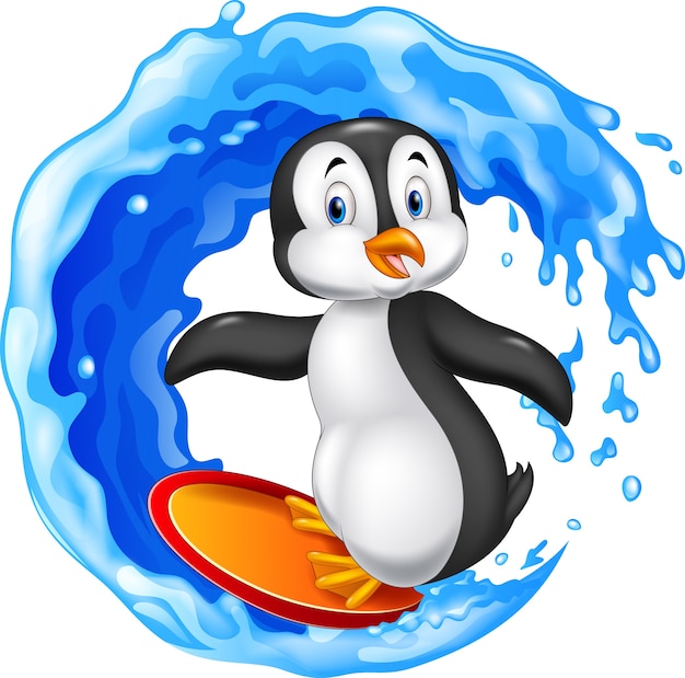 Cartone animato surf pinguino