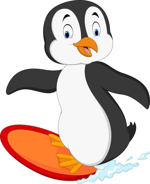 Cartone animato surf pinguino