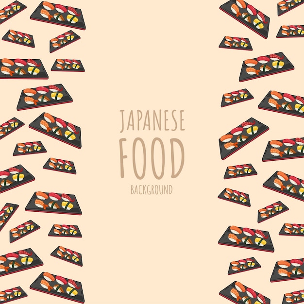 Cartoon sushi nigiri set japanese food frame border background