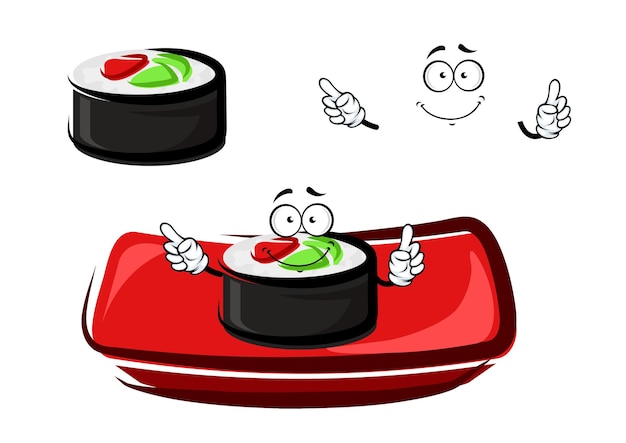 Cartoon sushi roll met gerookte zalm en rijst