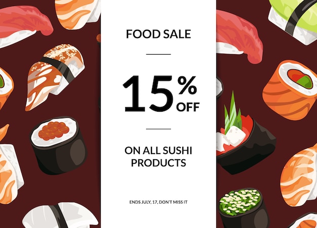 Cartoon sushi verkoop horizontale banner