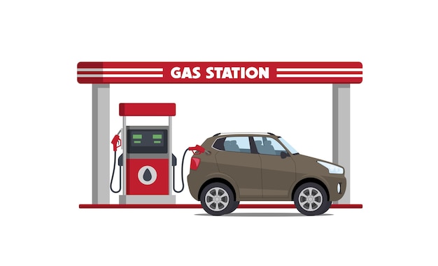 Cartoon suv auto op tankstation vectorillustratie