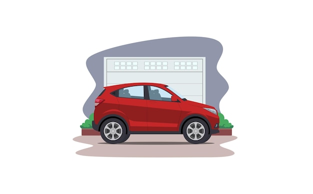 Cartoon suv car in front of garage vector illustration