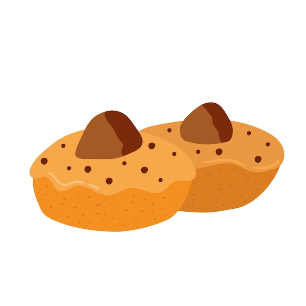 パイやパン屋さんのフラット ベクトル イラスト白背景に分離された漫画菓子パン カップケーキ アイコン