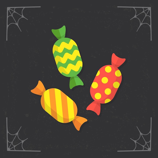 Cartoon sweet candies halloween illustration isolated on dark background