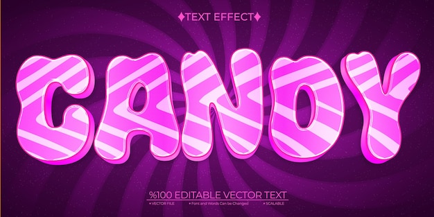 Vector cartoon sweet candy editable vector 3d text effect