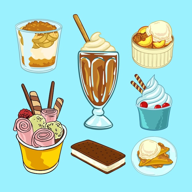 Вектор Мультяшные сладкие десерты векторная иллюстрация