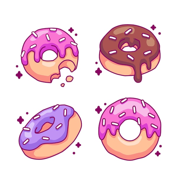 Cartoon sweet donut collection set