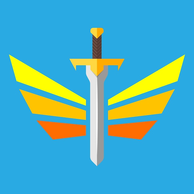 Cartoon sword with wings for game on background