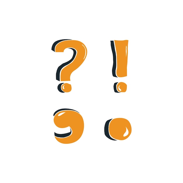 Vector cartoon symbols of question mark exclamation mark comma and period