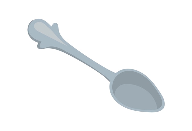 Vector cartoon tablespoon. metal or silver tea spoon, stainless teaspoon, vector illustration isolated on white background