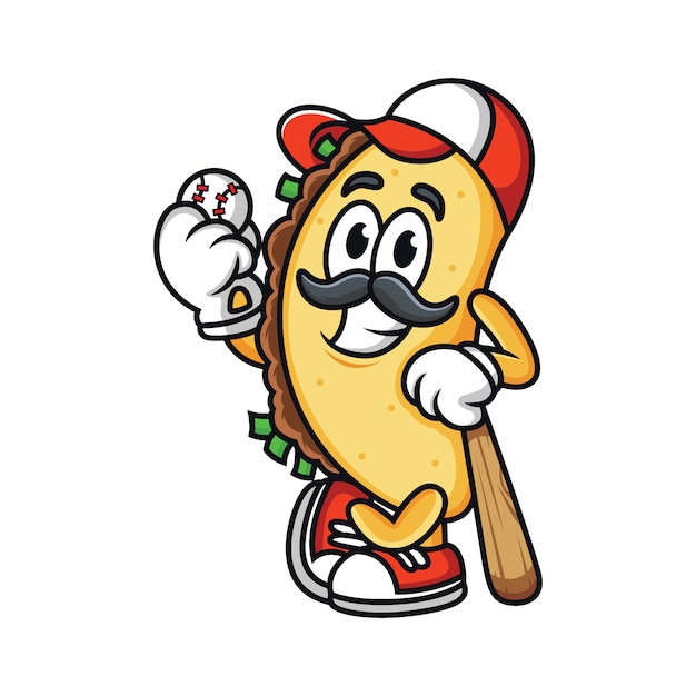 Cartoon taco houdt een honkbal