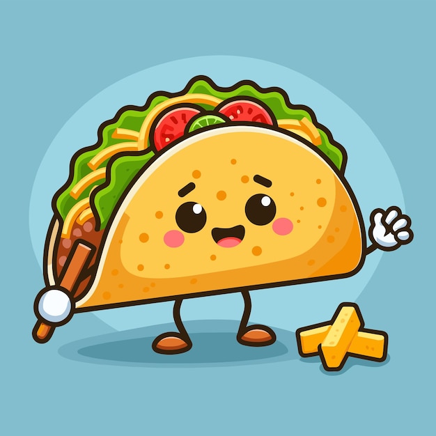 Vector a cartoon taco is holding a french fry in its hand