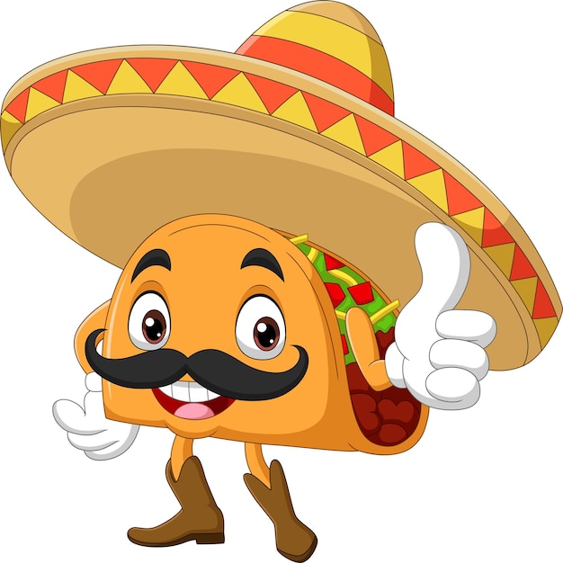 Mascotte di taco dei cartoni animati che dà pollice in su