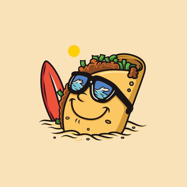 Cartoon tacos are relaxing on the beach