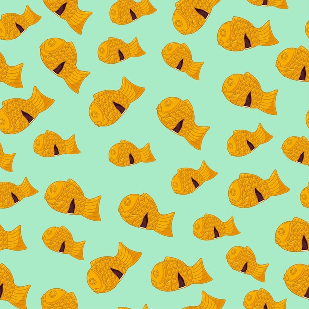 Cartoon taiyaki japanese food seamless pattern on colorful background