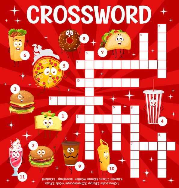 Cartoon takeaway fast food crossword puzzle game