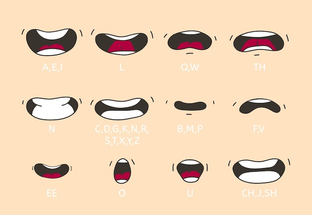 Vector cartoon talking mouth and lips expressions