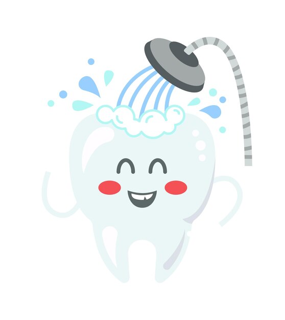 Cartoon tand met een douche Vectorillustratie
