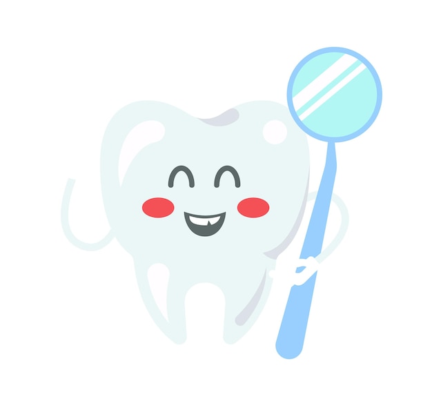 Cartoon tand met een tandheelkundige spiegel Vector illustratie
