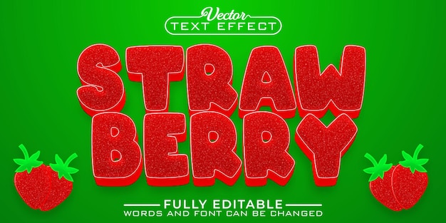 Cartoon tasty cute strawberry vector editable text effect template