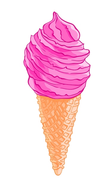 Cartoon tasty waffle ice cream cone isolated on the white background.