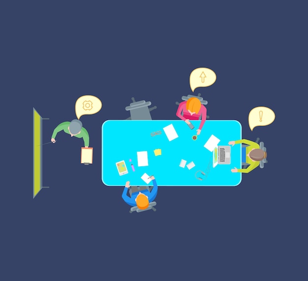 Cartoon teamwork brainstorming top view vector