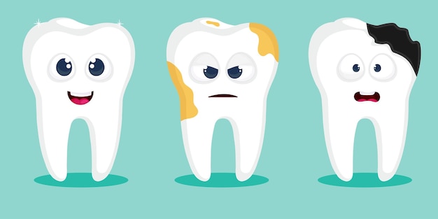 Cartoon teeth set Different emotion dental character