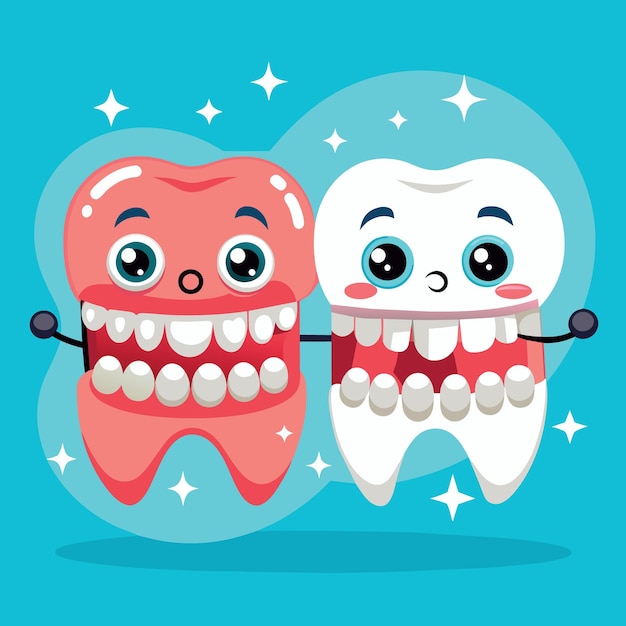 Vector cartoon teeth vector illustration before and after brace correction