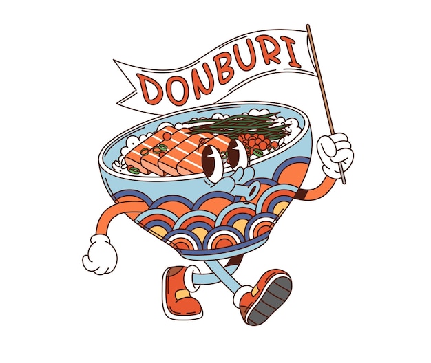 cartoon tekkadon donburi character waving a flag