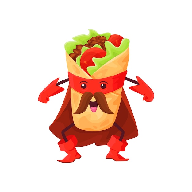 Cartoon tex mex burrito superheld grappig karakter