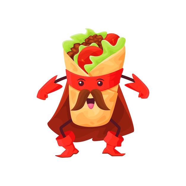 Cartoon tex mex burrito superhero funny character