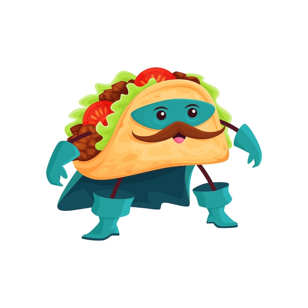 Cartoon tex mex taco's superheld karakter vector