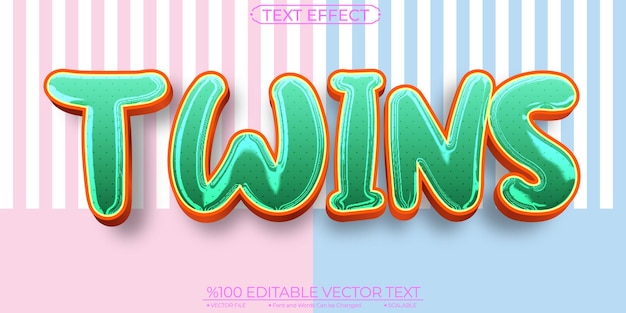 Cartoon Text Effect Crome Twins Editable and Scalable Template Vector Text Effect